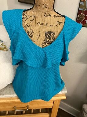 Anthropologie Deletta Turquoise Ruffle V-Neck Textured Tank Top NWTS!